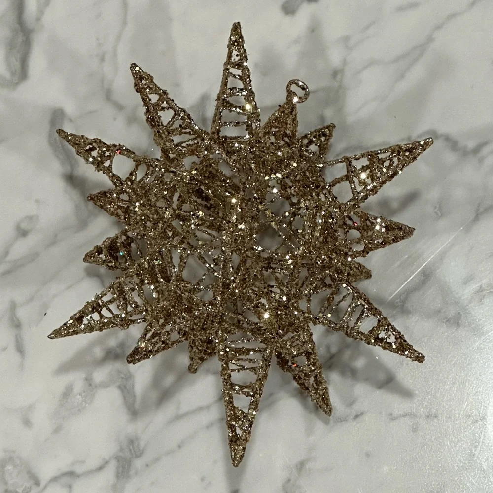 Pier 1 Star 18 Point Star Ornament Gold Glitter Metal Rate